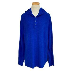 Vince Men's Sweater Lightweight Pullover Hoodie Buttons Blue Size X Large XL